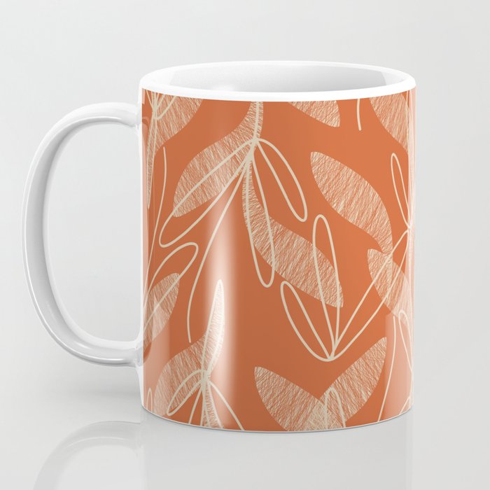 Mid Century Modern Botanical Pattern in Mid Mod Beige and Orange Coffee Mug Gallery Image 3