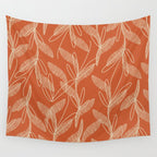 Mid Century Modern Botanical Pattern in Mid Mod Beige and Orange Wall Tapestry Gallery Image 4