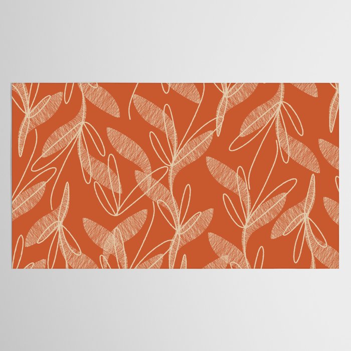 Mid Century Modern Botanical Pattern in Mid Mod Beige and Orange Tablecloth Gallery Image 2