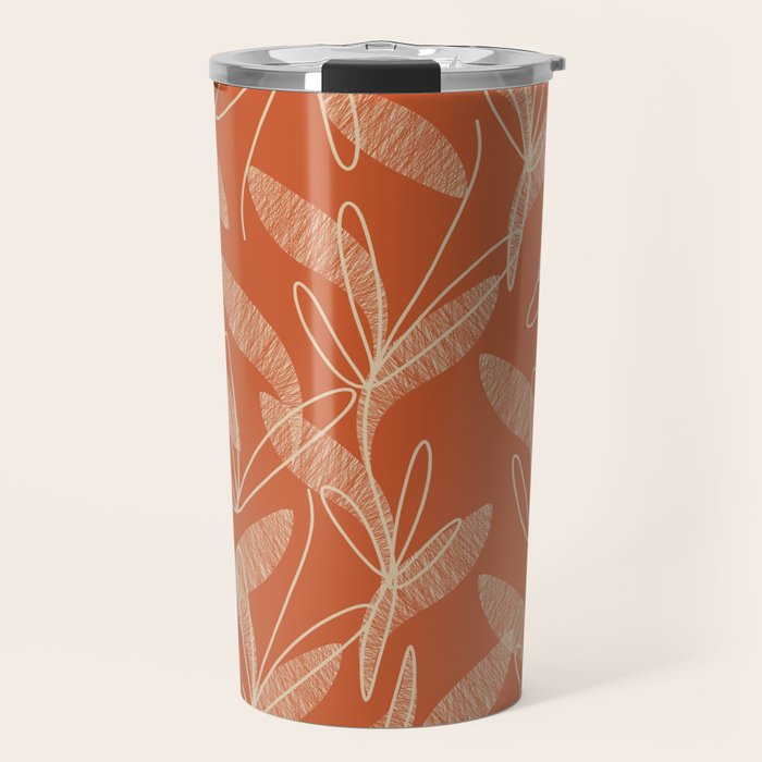 Mid Century Modern Botanical Pattern in Mid Mod Beige and Orange Travel Mug Gallery Image 1