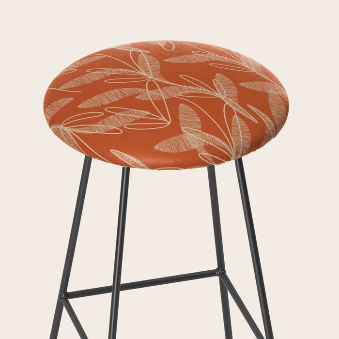 Mid Century Modern Botanical Pattern in Mid Mod Beige and Orange Stool Gallery Image 2