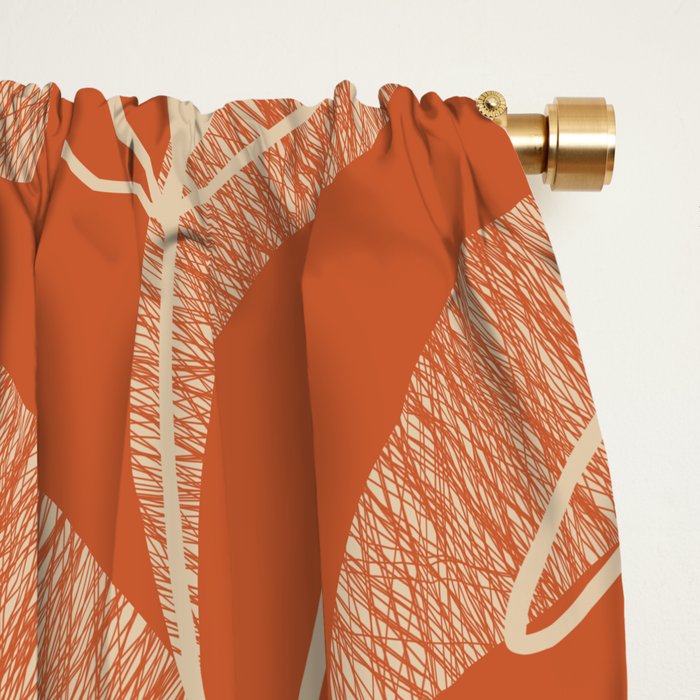 Mid Century Modern Botanical Pattern in Mid Mod Beige and Orange Window Curtain Gallery Image 2