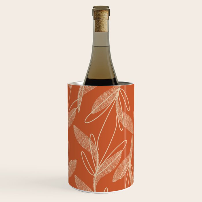 Mid Century Modern Botanical Pattern in Mid Mod Beige and Orange Wine Chiller Gallery Image 3