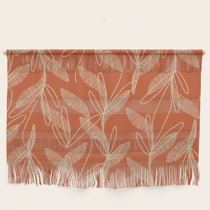 Mid Century Modern Botanical Pattern in Mid Mod Beige and Orange Wall Hanging Gallery Image 1