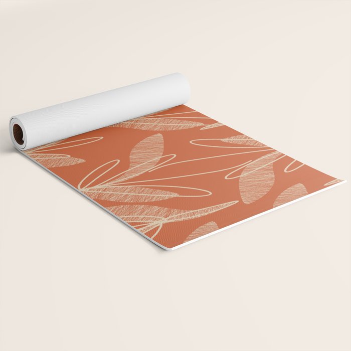 Mid Century Modern Botanical Pattern in Mid Mod Beige and Orange Yoga Mat Gallery Image 2