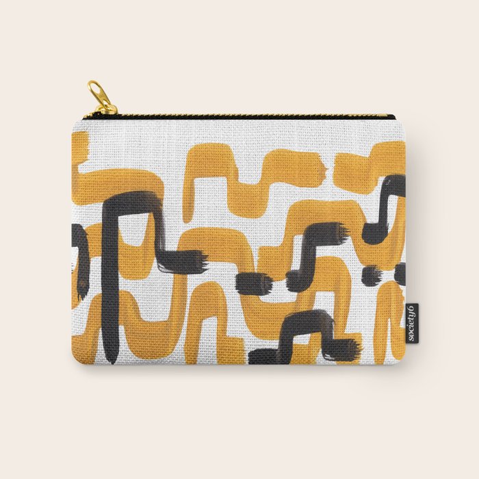 Mid Century Abstract Black & Yellow Fun Pattern 70's Mustard Ripples Lines Retro Style Carry All Pouch Gallery Image 1