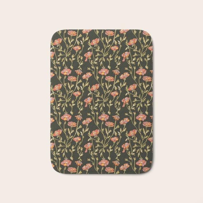 Dark Botanical Pattern Bath Mat Gallery Image 1