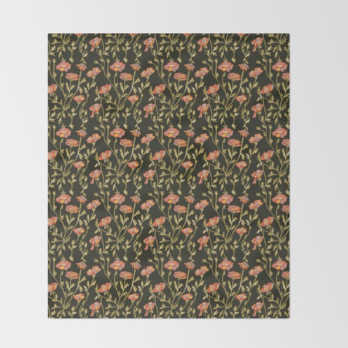 Dark Botanical Pattern Throw Blanket Gallery Image 2