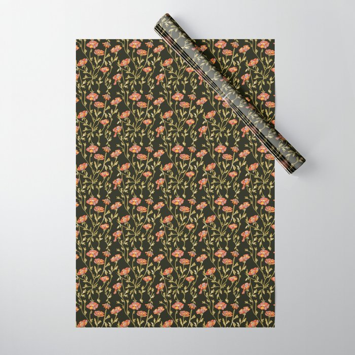 Dark Botanical Pattern Wrapping Paper Gallery Image 1