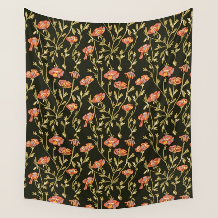 Dark Botanical Pattern Wall Tapestry Gallery Image 1