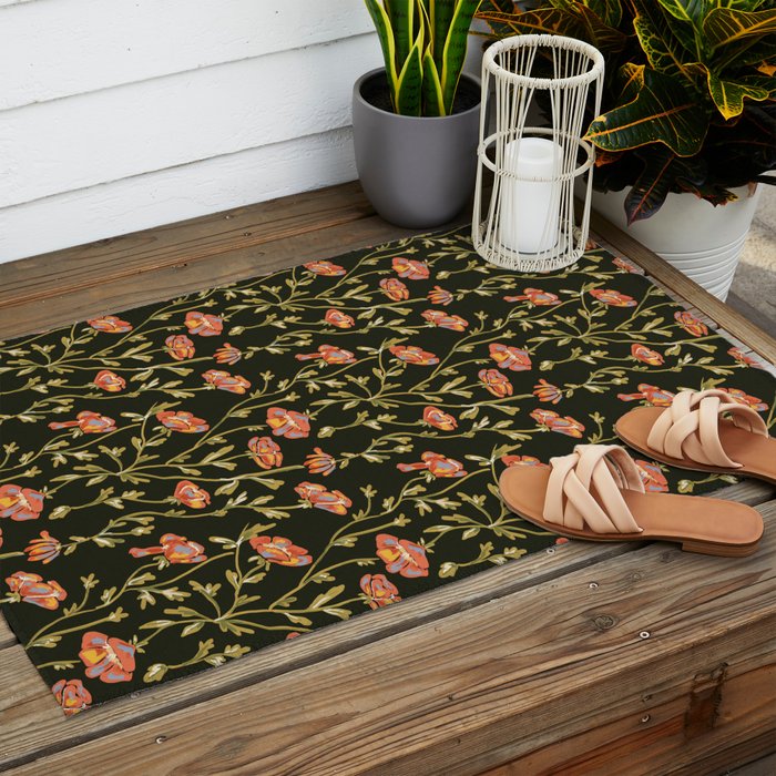 Dark Botanical Pattern Outdoor Rug Gallery Image 2