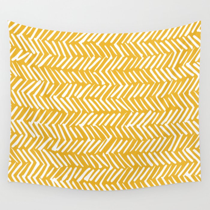 Rustic Herringbone in Yellow Wall Tapestry Gallery Image 4
