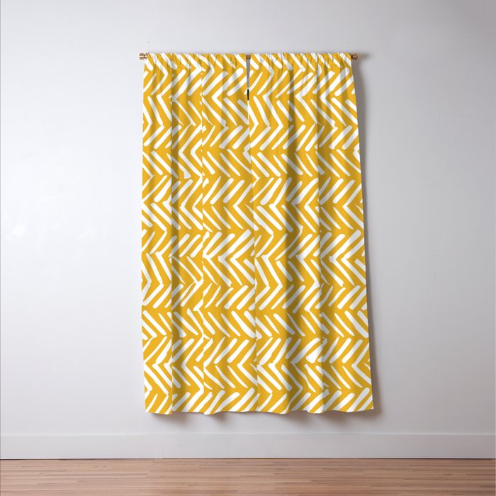 Rustic Herringbone in Yellow Window Curtain Gallery Image 3