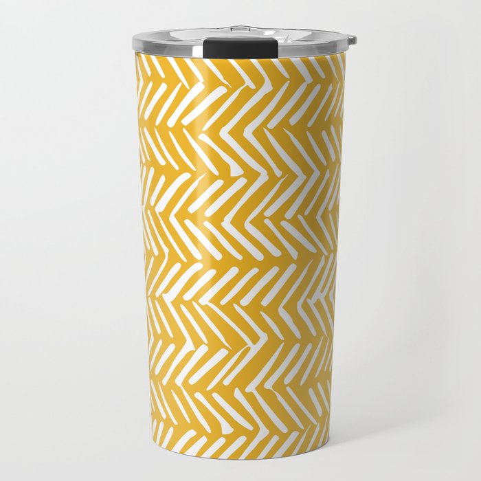 Rustic Herringbone in Yellow Travel Mug Gallery Image 1