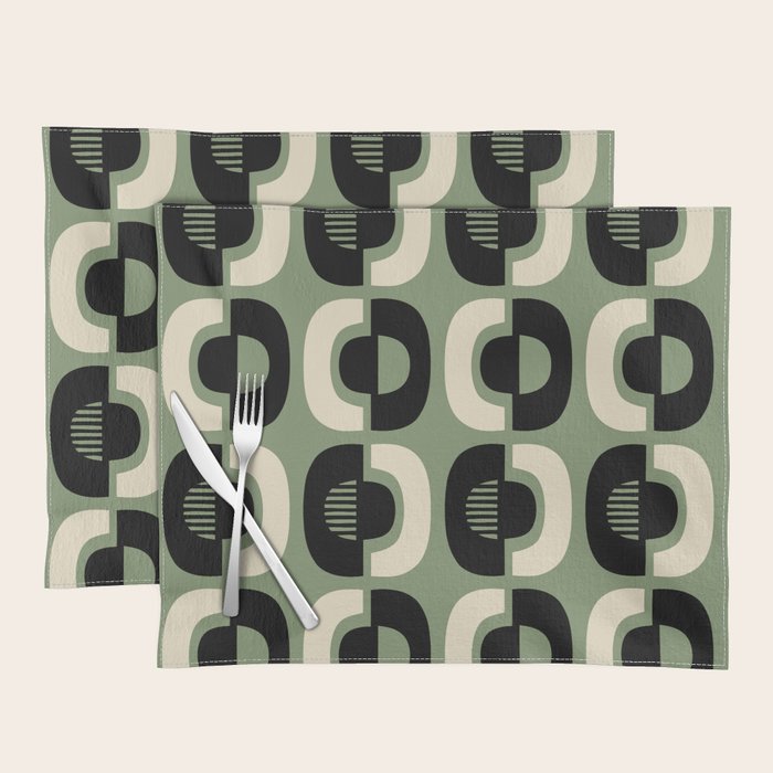 Mid Century Modern Decor 114 Black and Sage Green Placemat Gallery Image 1