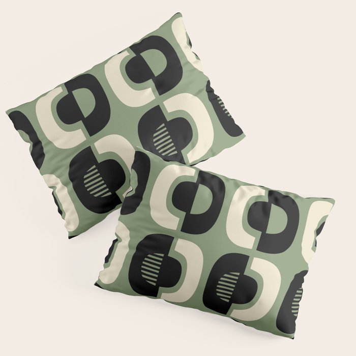 Mid Century Modern Decor 114 Black and Sage Green Pillow Sham Gallery Image 3