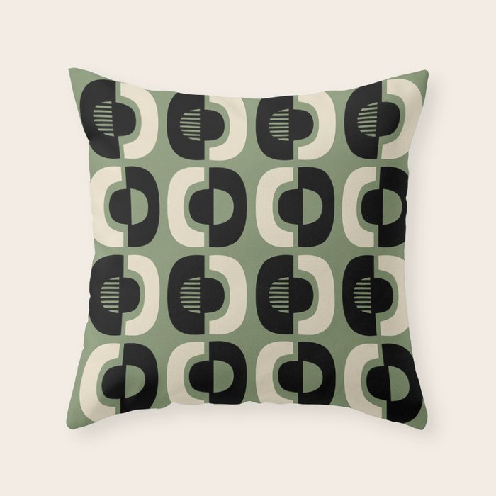 Mid Century Modern Decor 114 Black and Sage Green Throw Pillow Gallery Image 1