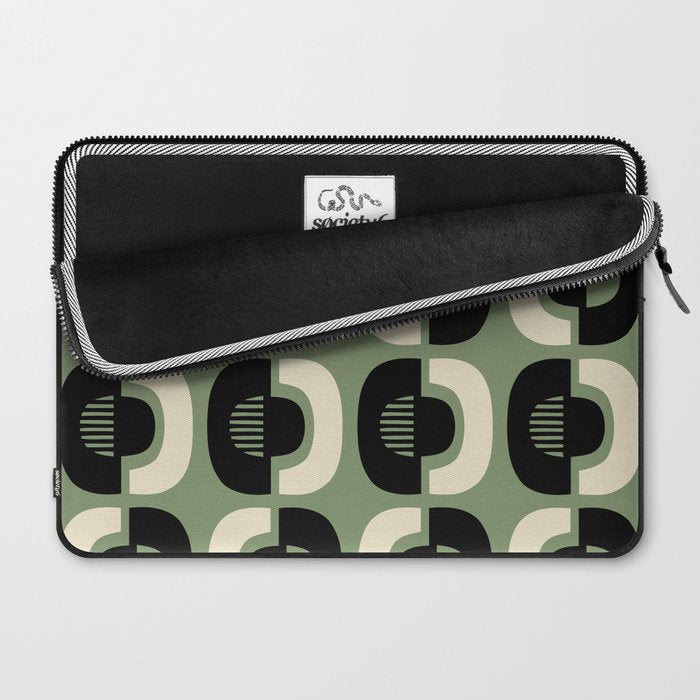Mid Century Modern Decor 114 Black and Sage Green Laptop Sleeve Gallery Image 2