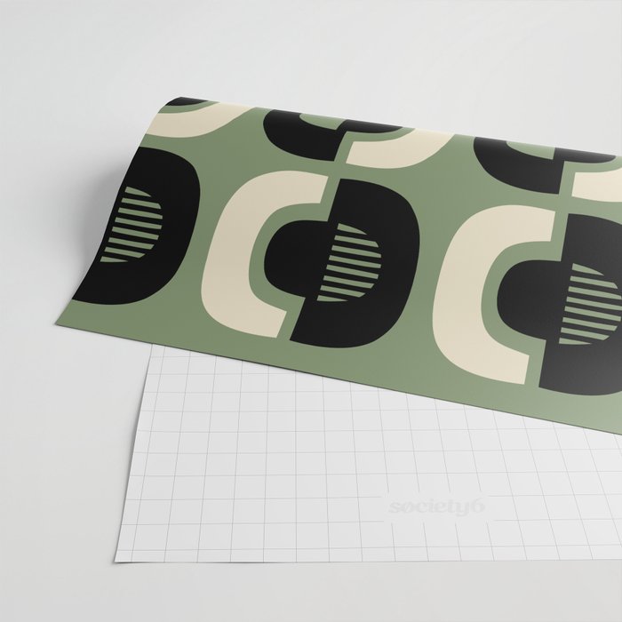 Mid Century Modern Decor 114 Black and Sage Green Wrapping Paper Gallery Image 2