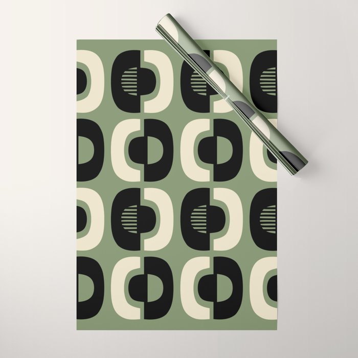 Mid Century Modern Decor 114 Black and Sage Green Wrapping Paper Gallery Image 1