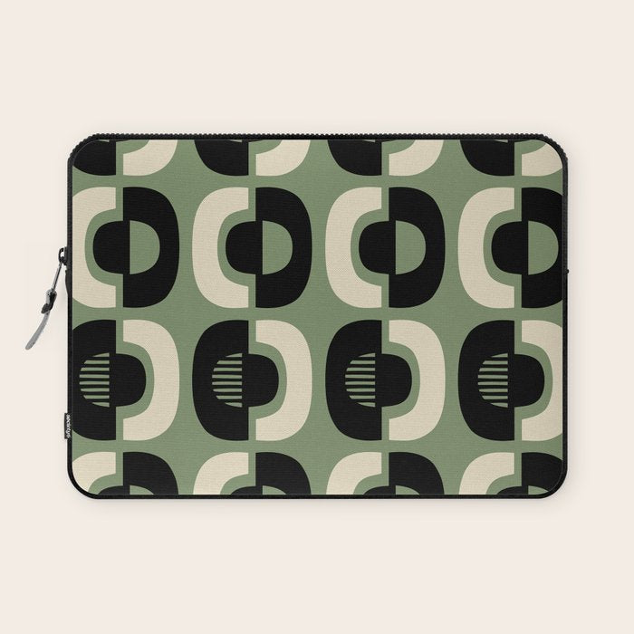 Mid Century Modern Decor 114 Black and Sage Green Laptop Sleeve Gallery Image 1
