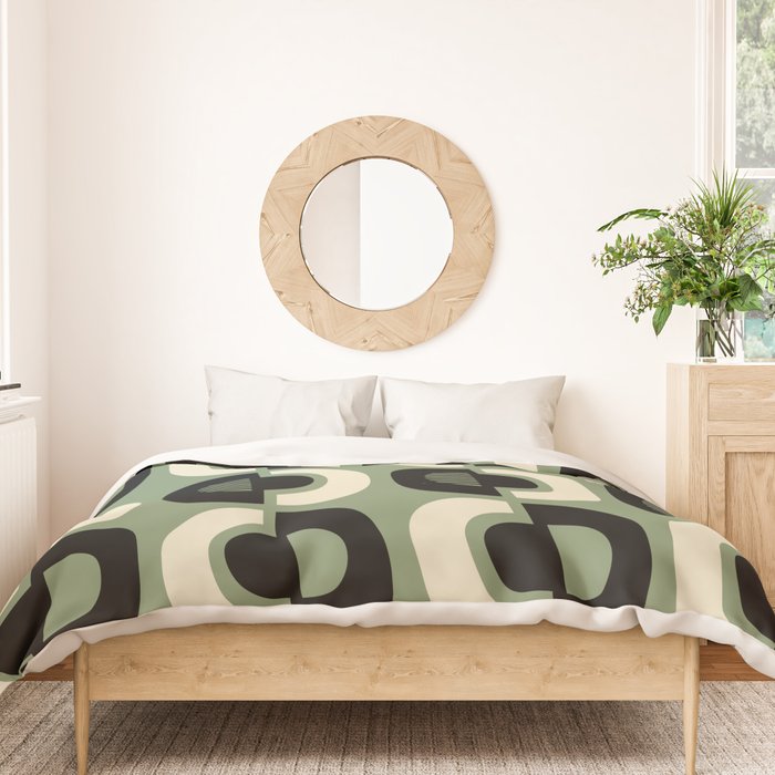 Mid Century Modern Decor 114 Black and Sage Green Duvet Cover Gallery Image 3