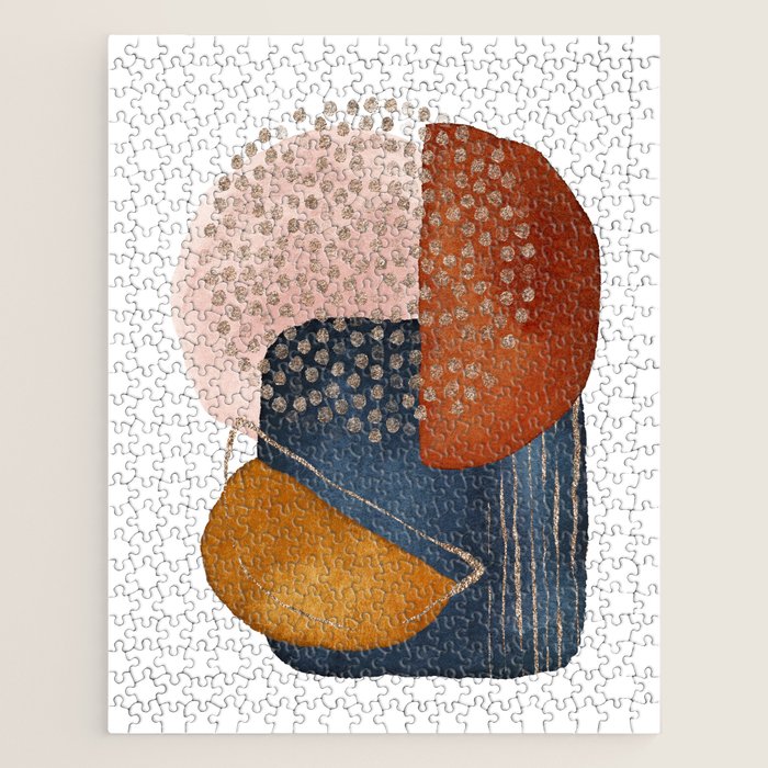 Abstract Terracotta, Navy Blue, Blush Pink, Art Print By LandSartprints  Jigsaw Puzzle Gallery Image 1