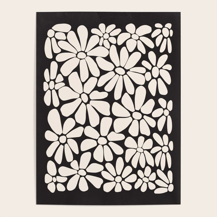 Black and White Retro Floral 2 Poster Gallery Image 1