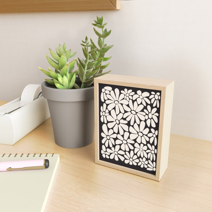 Black and White Retro Floral 2 Mini Art Print Gallery Image 2