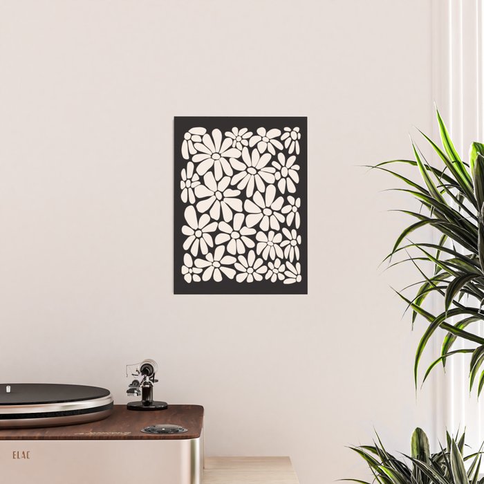 Black and White Retro Floral 2 Poster Gallery Image 2