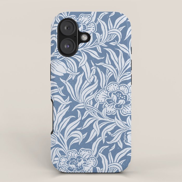 Vintage Botanical Pattern in Antique Blue iPhone Case Gallery Image 1