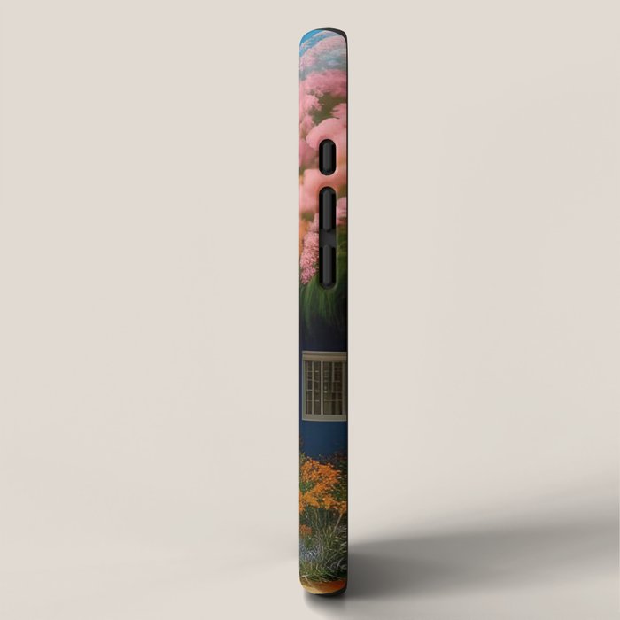 The Sunday Picnickers; tropical African American family landscape painting with flower blossoms and cottages  iPhone Case Gallery Image 2