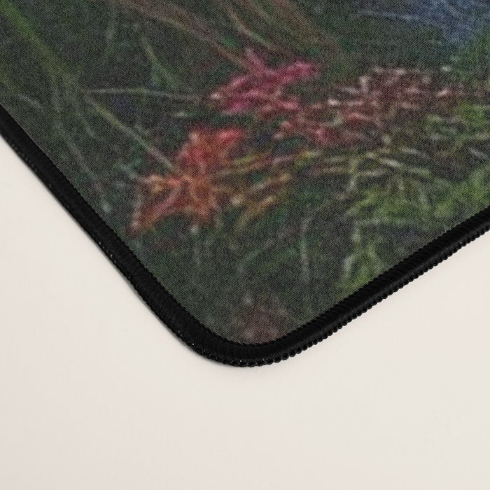 The Sunday Picnickers; tropical African American family landscape painting with flower blossoms and cottages  Desk Mat Gallery Image 4