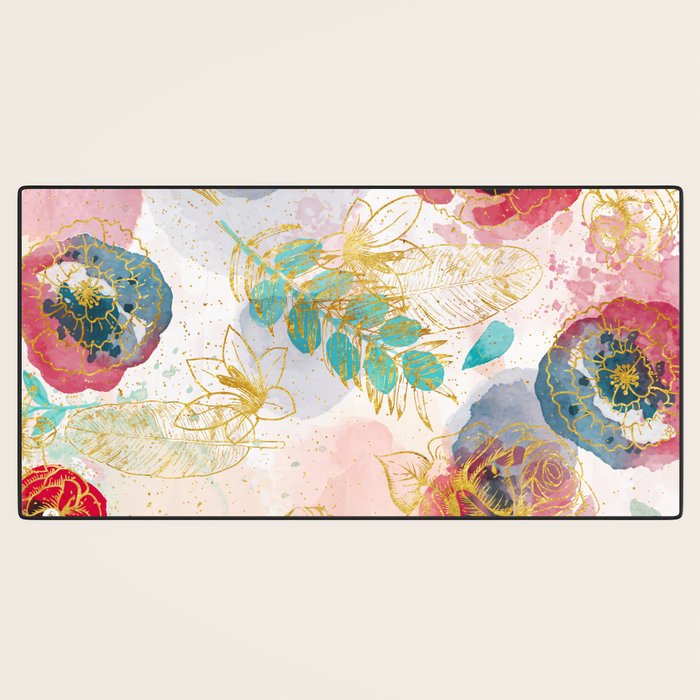 Golden flowers Desk Mat Gallery Image 3