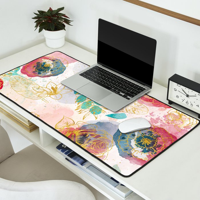 Golden flowers Desk Mat Gallery Image 2