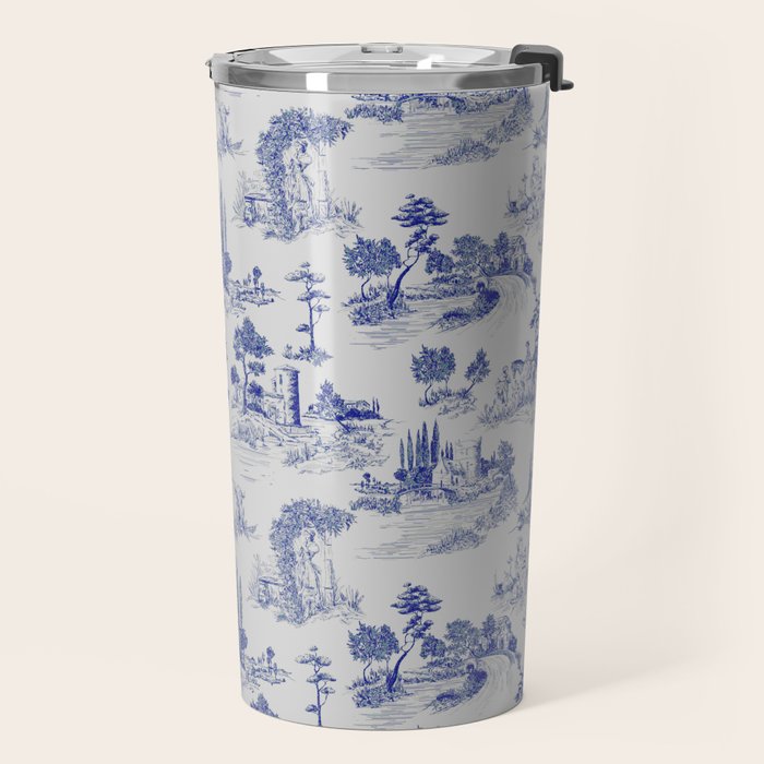 Toile de Jouy Vintage French Romantic Pastoral Navy Blue Travel Mug Gallery Image 2