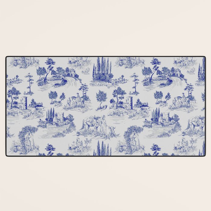 Toile de Jouy Vintage French Romantic Pastoral Navy Blue Desk Mat Gallery Image 3