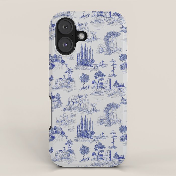Toile de Jouy Vintage French Romantic Pastoral Navy Blue iPhone Case Gallery Image 1