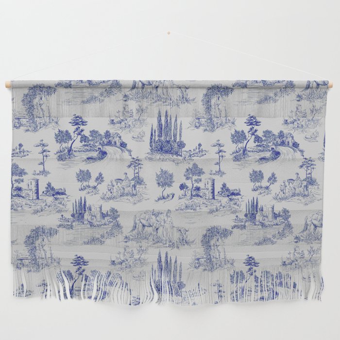 Toile de Jouy Vintage French Romantic Pastoral Navy Blue Wall Hanging Gallery Image 1