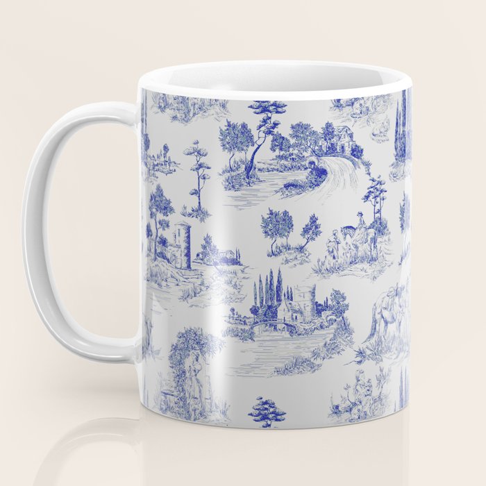 Toile de Jouy Vintage French Romantic Pastoral Navy Blue Coffee Mug Gallery Image 3