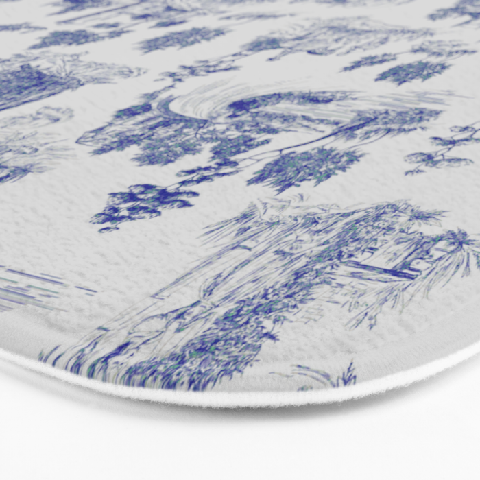 Toile de Jouy Vintage French Romantic Pastoral Navy Blue Bath Mat Gallery Image 3