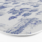Toile de Jouy Vintage French Romantic Pastoral Navy Blue Bath Mat Gallery Image 3
