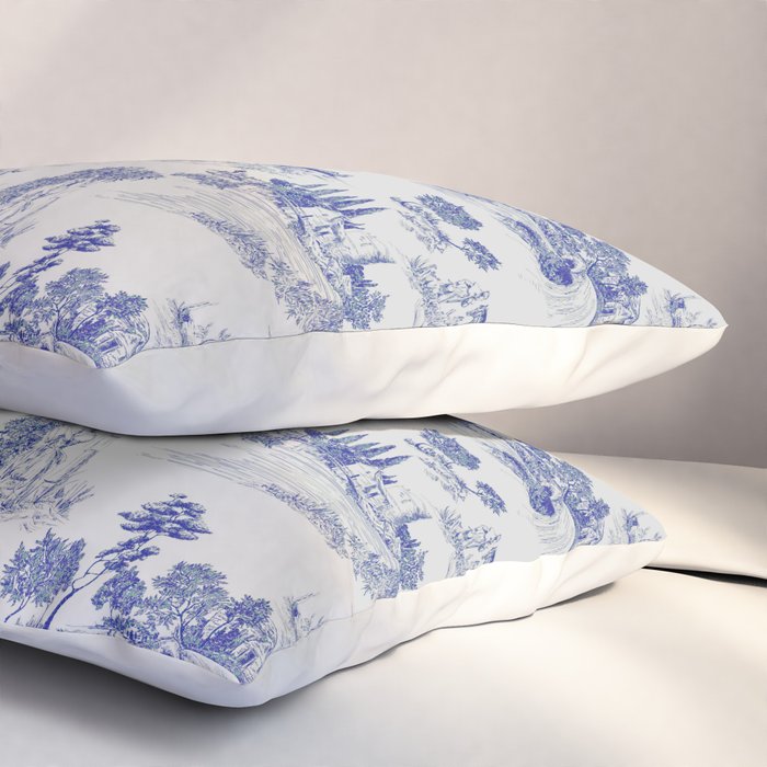 Toile de Jouy Vintage French Romantic Pastoral Navy Blue Pillow Sham Gallery Image 3