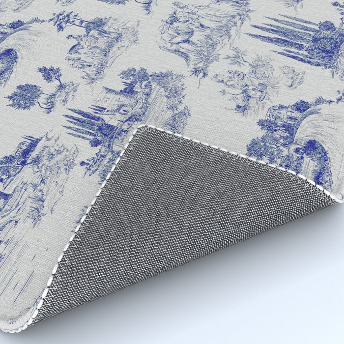 Toile de Jouy Vintage French Romantic Pastoral Navy Blue Rug Gallery Image 4