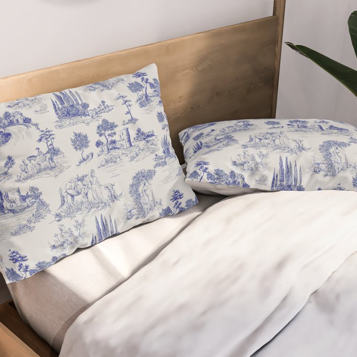 Toile de Jouy Vintage French Romantic Pastoral Navy Blue Pillow Sham Gallery Image 2