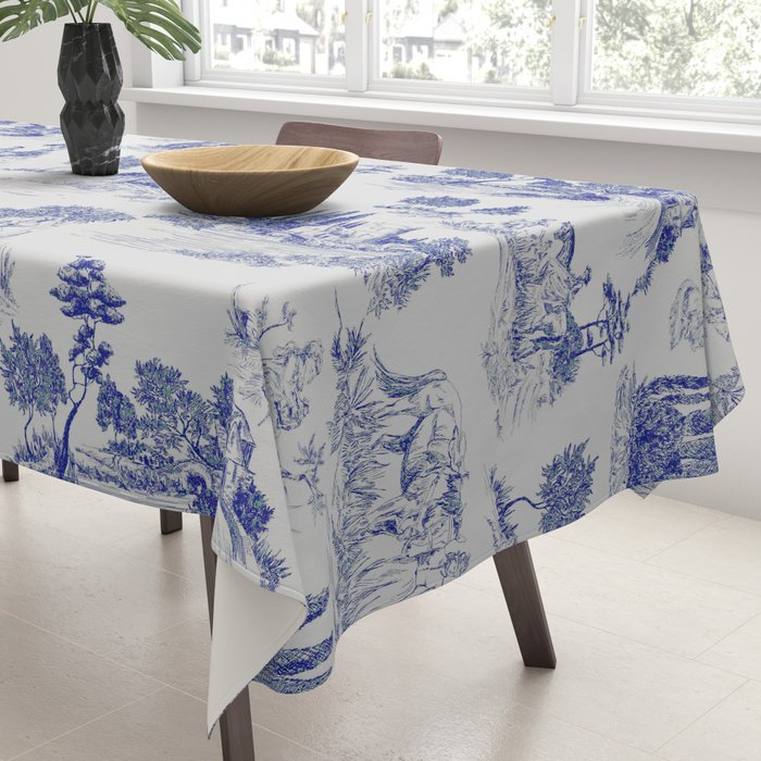 Toile de Jouy Vintage French Romantic Pastoral Navy Blue Tablecloth Gallery Image 3