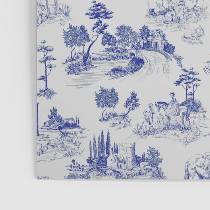 Toile de Jouy Vintage French Romantic Pastoral Navy Blue Poster Gallery Image 3