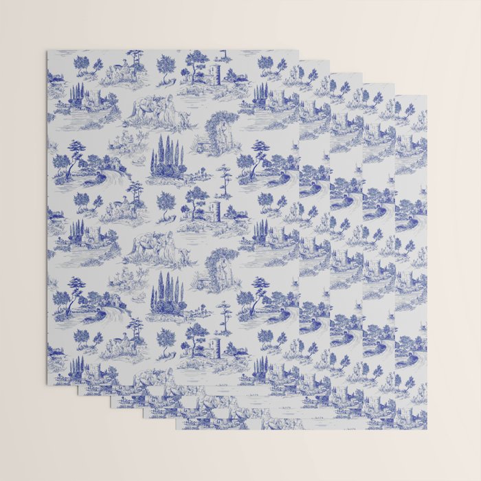 Toile de Jouy Vintage French Romantic Pastoral Navy Blue Wrapping Paper Gallery Image 3