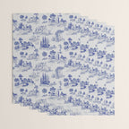 Toile de Jouy Vintage French Romantic Pastoral Navy Blue Wrapping Paper Gallery Image 3