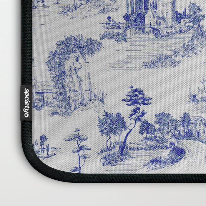 Toile de Jouy Vintage French Romantic Pastoral Navy Blue Laptop Sleeve Gallery Image 3